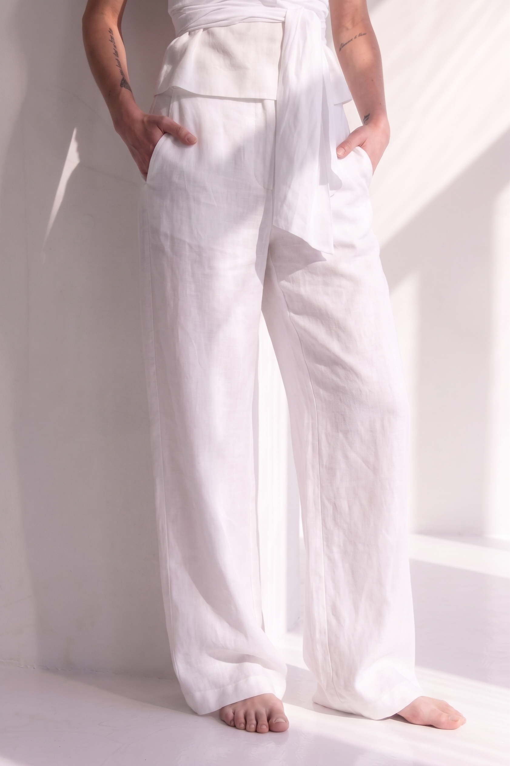Pantalone palazzo in lino viscosa