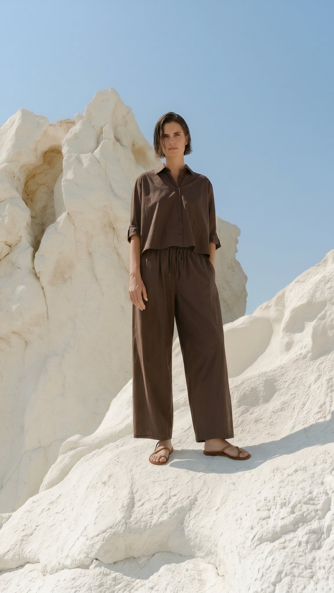 Oversized cotton trousers with drawstring