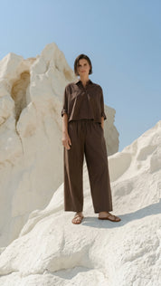 Oversized cotton trousers with drawstring