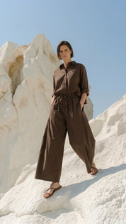 Oversized cotton trousers with drawstring