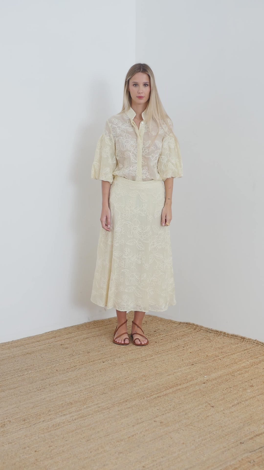 Long embroidered tencel skirt