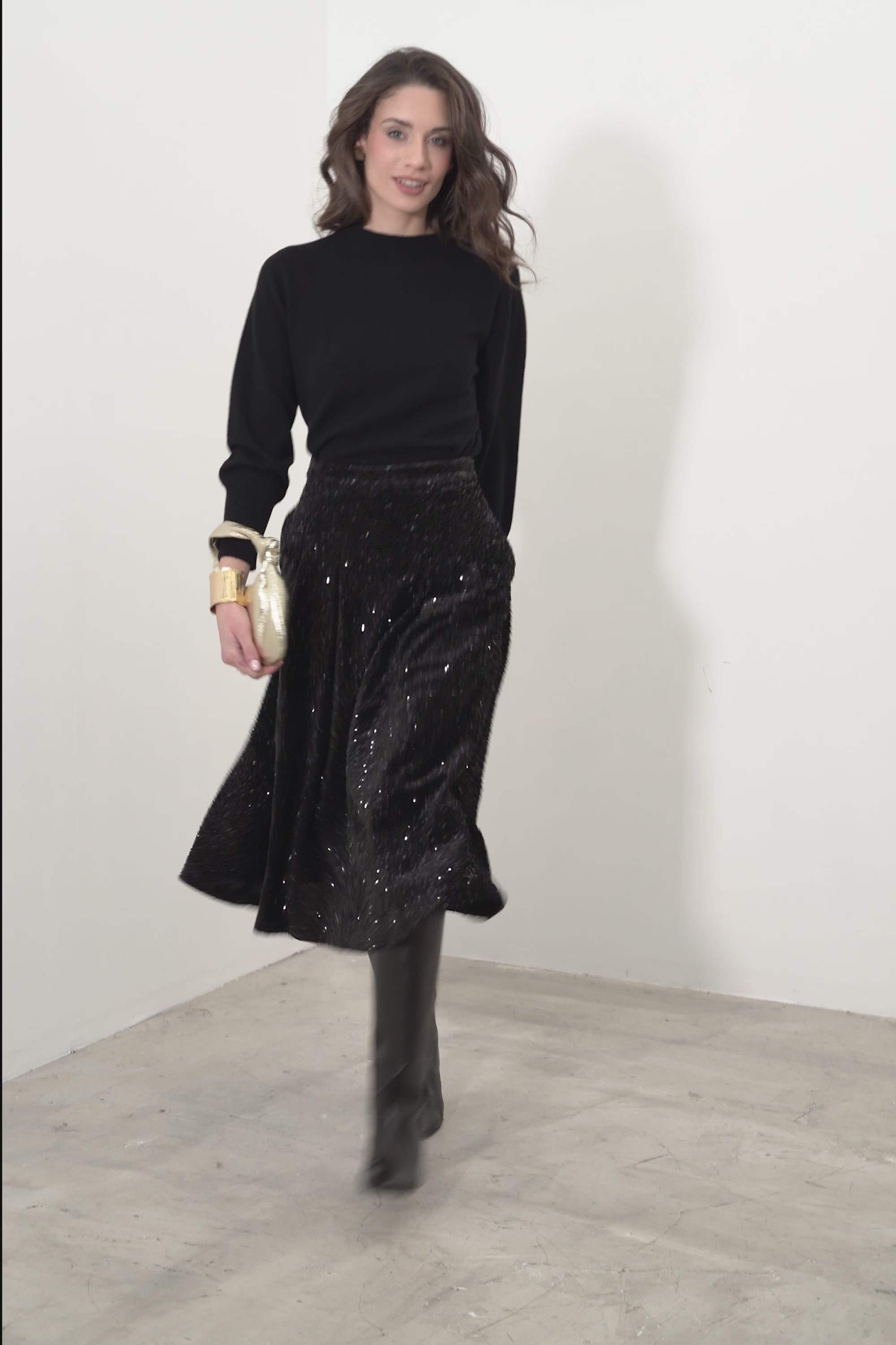 Gonna midi in velluto paillettes