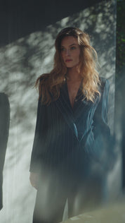 Double-breasted pinstriped blazer