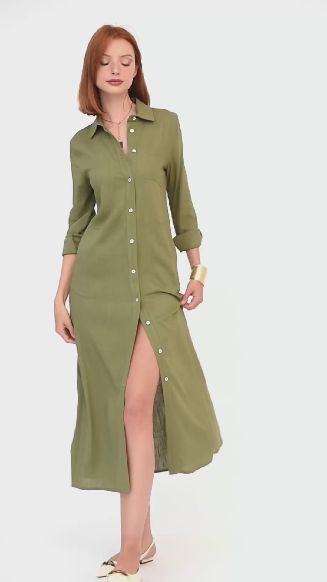 Abito lungo chemisier in misto lino | Uncategorized da donna