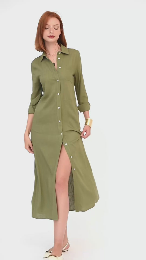 Abito lungo chemisier in misto lino | Uncategorized da donna