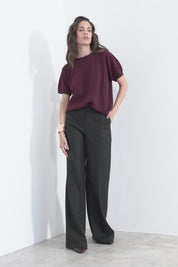 Straight trousers in buttoned wool and silk