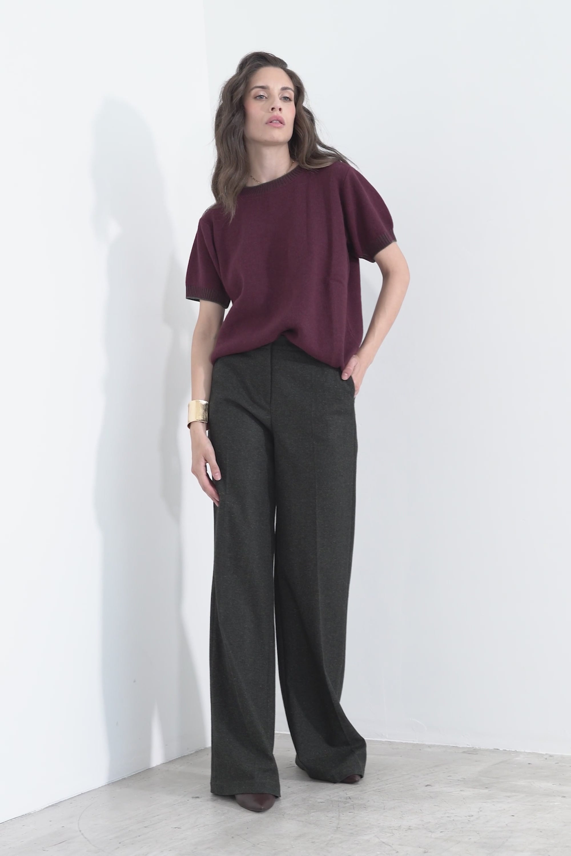 Straight trousers in buttoned wool and silk