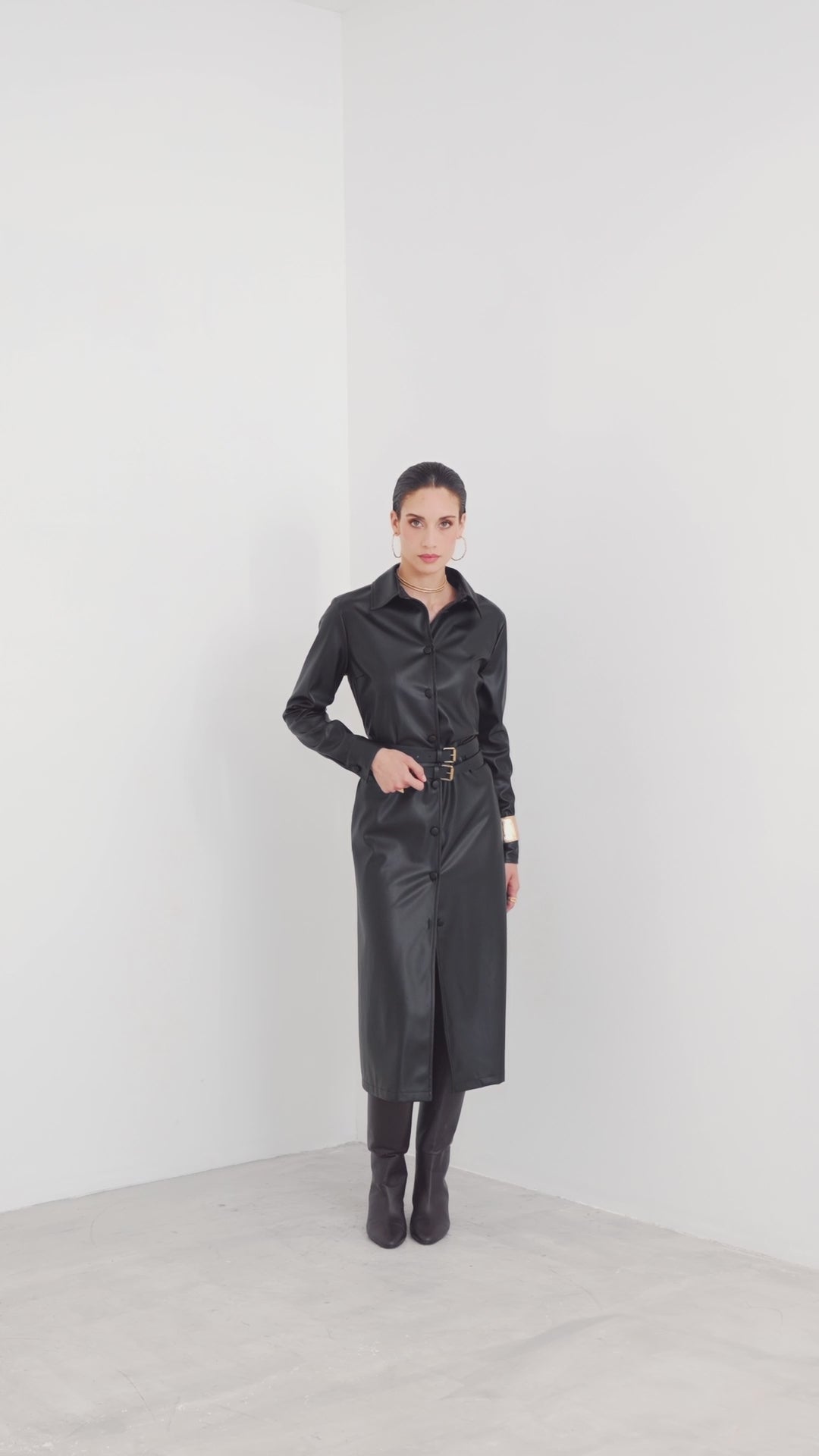 Faux leather shirt dress