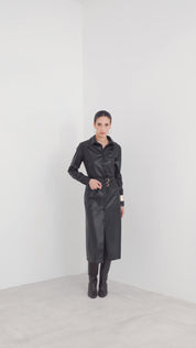 Faux leather shirt dress