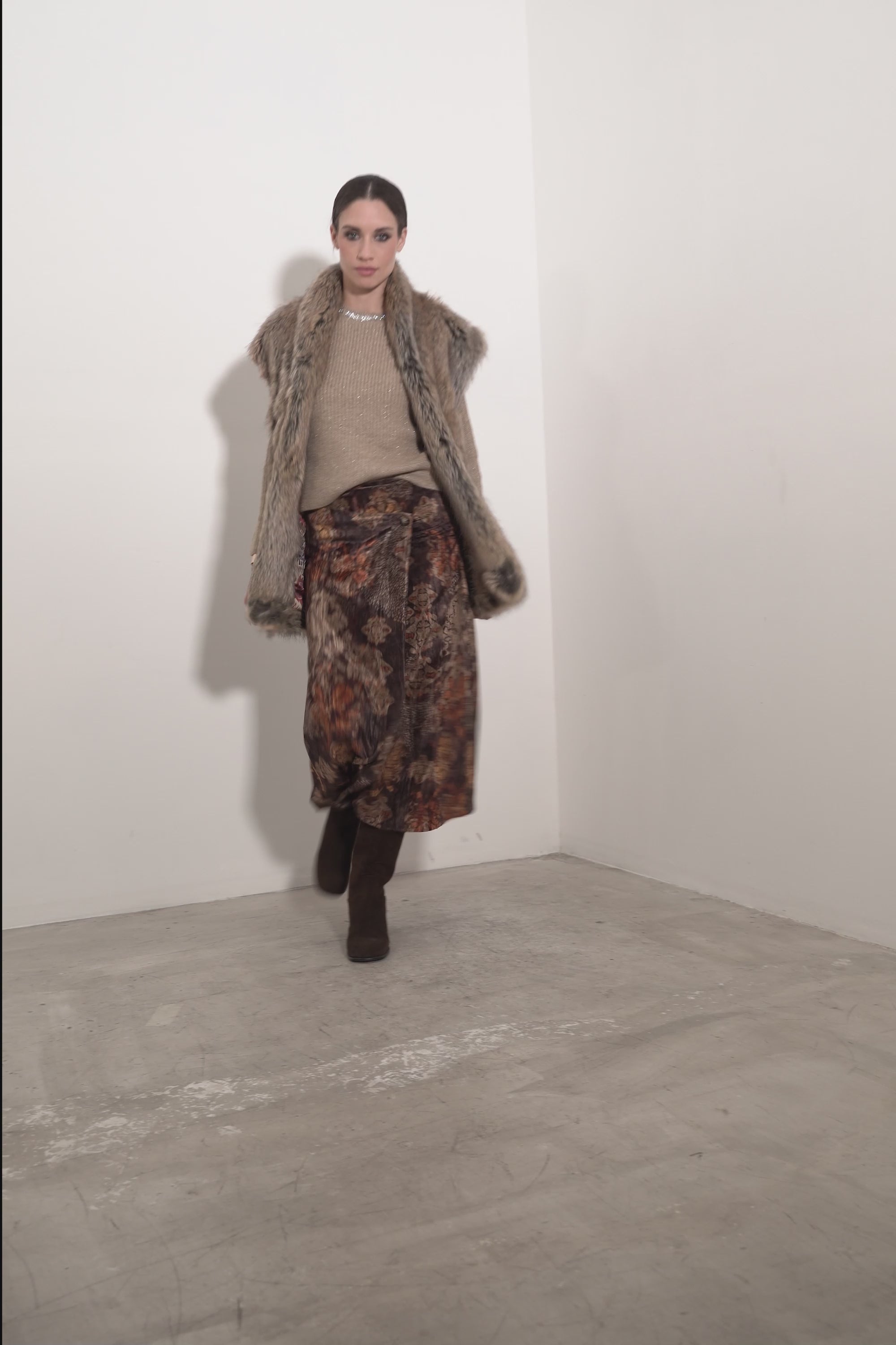 Gonna midi in velluto stampato