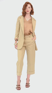 Pantalone in canvas di cotone con risvolto