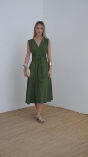 Cotton dress with sash