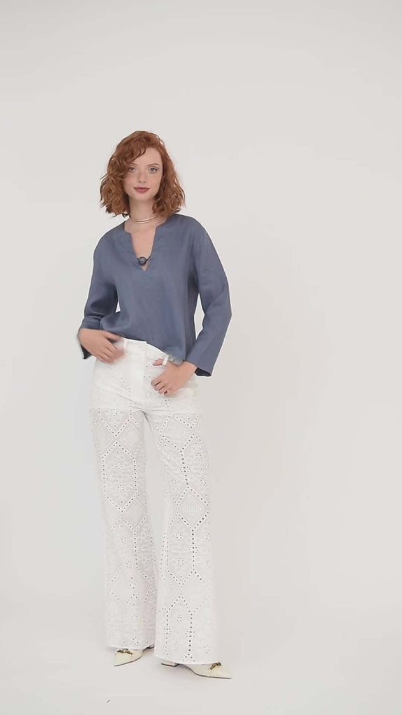 Blusa in lino con applicazione - Compagnia Italiana