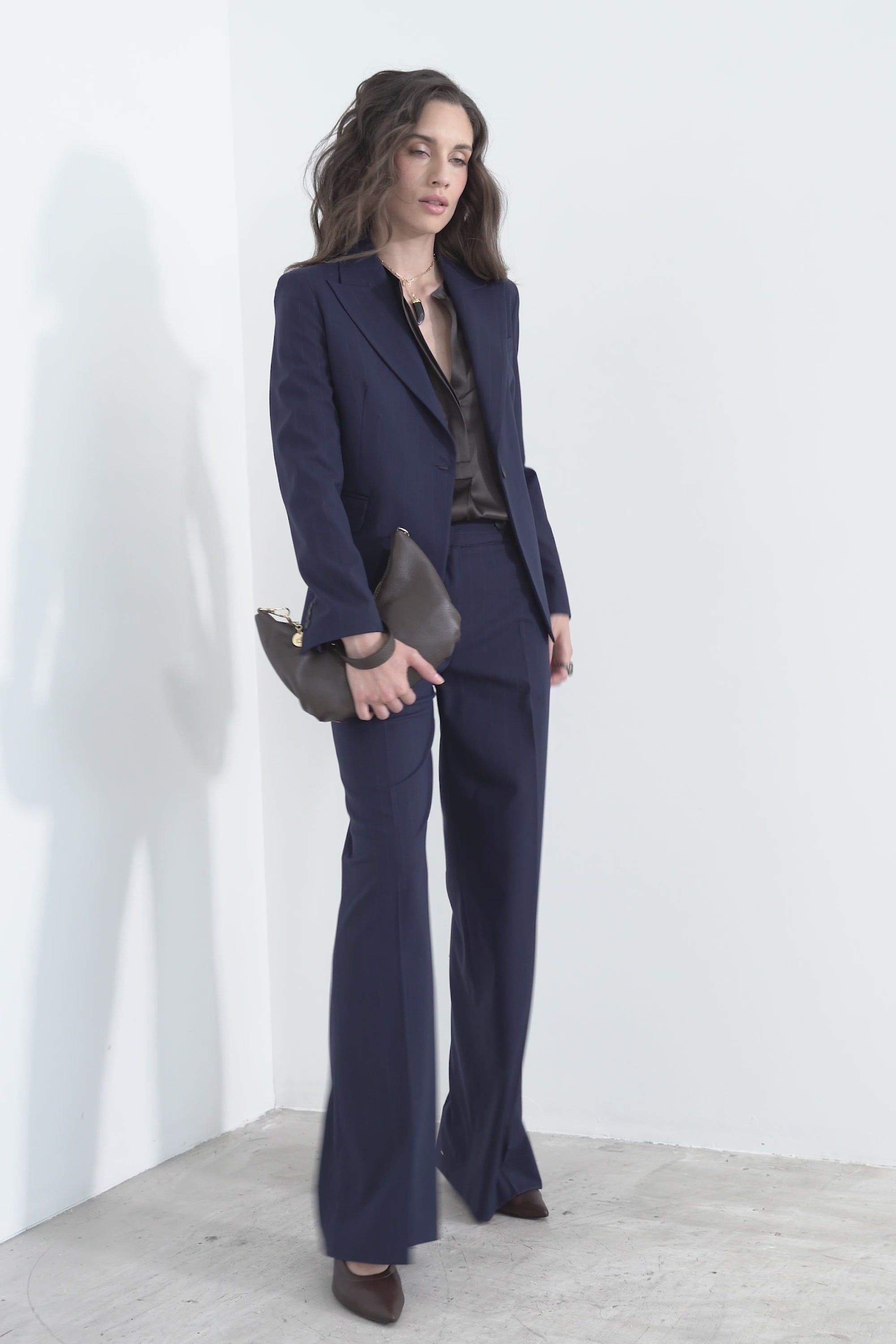 Straight leg pinstriped trousers