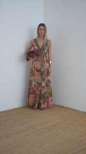 Long dress in printed cotton muslin