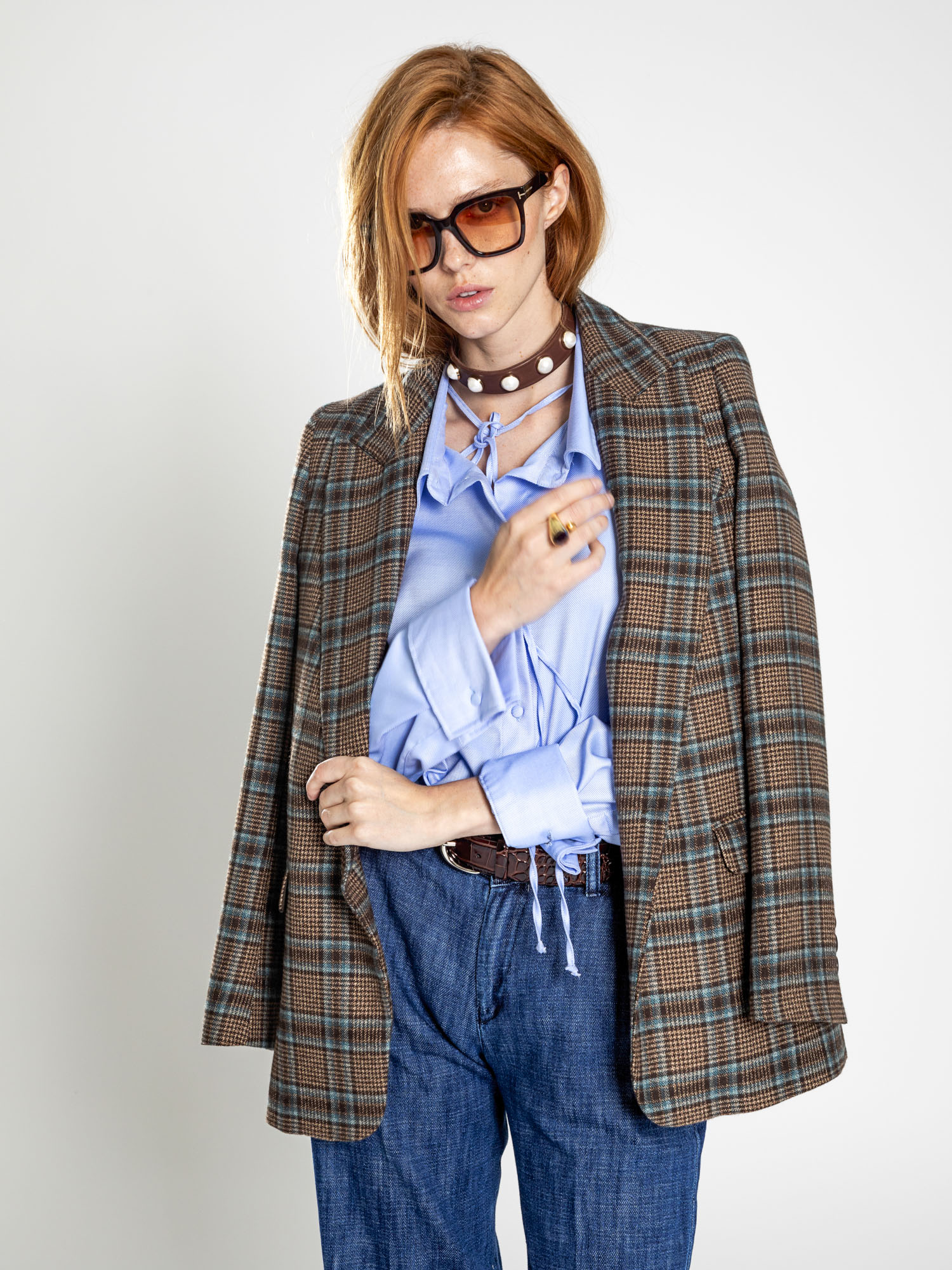 Single-breasted blazer in tartan