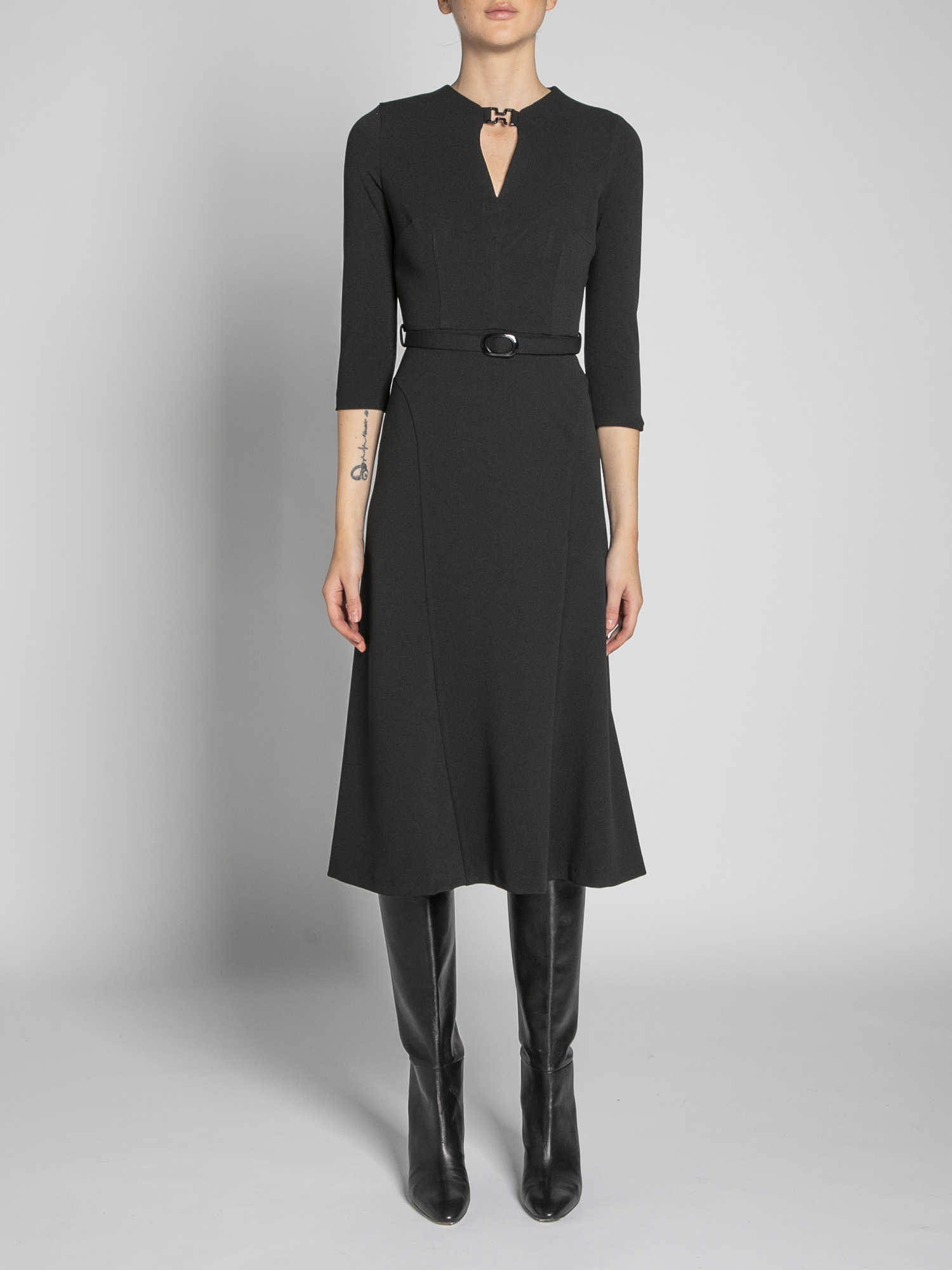 Midi dress with belt