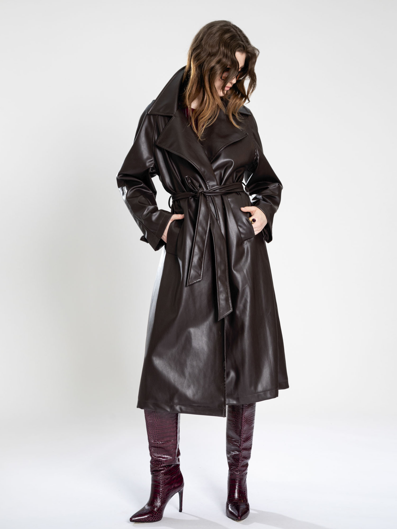 Trench ecopelle con cintura